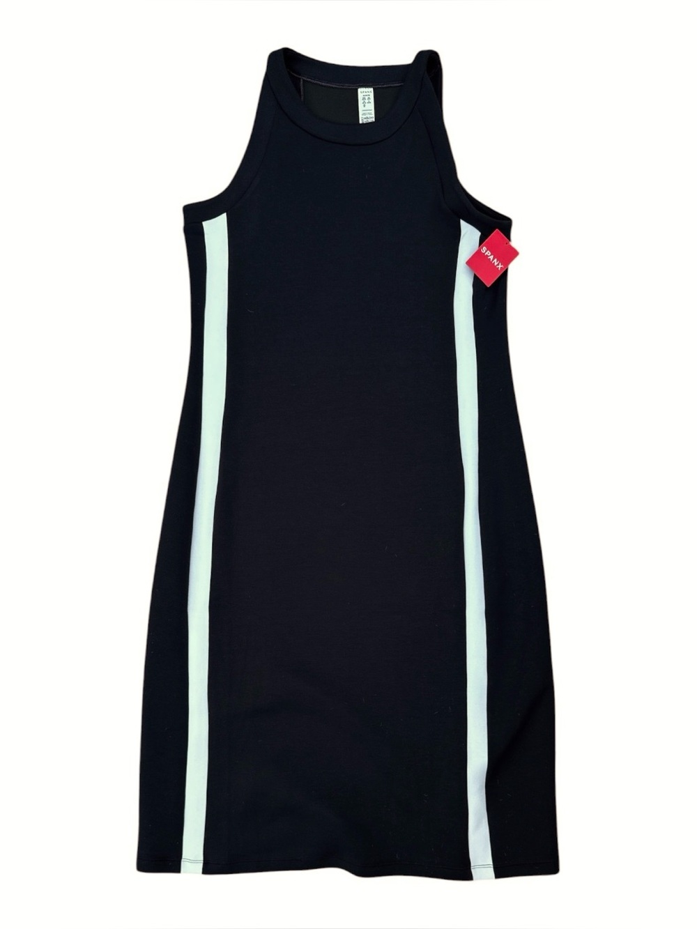 NWT SPANX Black Tank MIDI Dress with Sporty White Side Stripes
